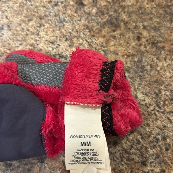 The North Face Thermal Fleece Mittens Size Medium Fuchsia Gray Soft Warm - Picture 7 of 9